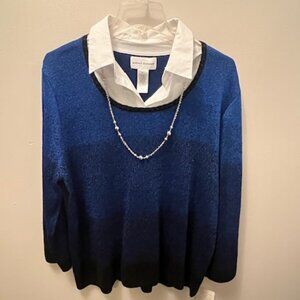 Women's New w/tag Alfred Dunner Sweater, Size XL, long sleeves, Blue - Black.